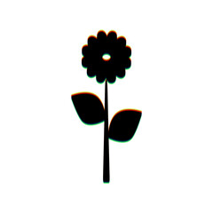 Flower sign illustration. Black Icon with vertical effect of color edge aberration at white background. Illustration.