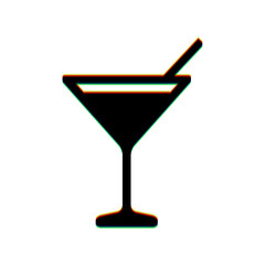Cocktail sign illustration. Black Icon with vertical effect of color edge aberration at white background. Illustration.