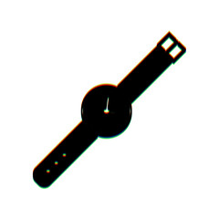 Watch sign illustration. Black Icon with vertical effect of color edge aberration at white background. Illustration.