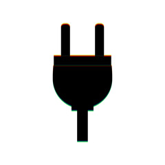 Socket sign illustration. Black Icon with vertical effect of color edge aberration at white background. Illustration.