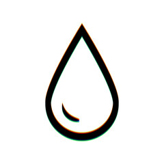 Drop of water sign. Black Icon with vertical effect of color edge aberration at white background. Illustration.