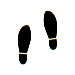 Imprint soles shoes sign. Black Icon with vertical effect of color edge aberration at white background. Illustration.