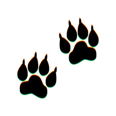Animal Tracks sign. Black Icon with vertical effect of color edge aberration at white background. Illustration. © asmati