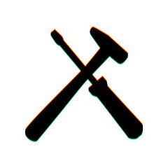 Tools sign illustration. Black Icon with vertical effect of color edge aberration at white background. Illustration.