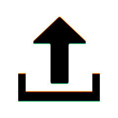 Upload sign illustration. Black Icon with vertical effect of color edge aberration at white background. Illustration.