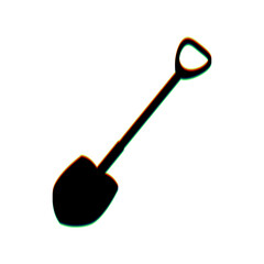 Shovel to work in the garden. Black Icon with vertical effect of color edge aberration at white background. Illustration.