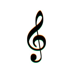 Obraz premium Music violin clef sign. G-clef. Treble clef. Black Icon with vertical effect of color edge aberration at white background. Illustration.