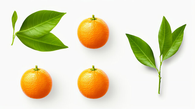 Frische Mandarinen mit einzelnen Bl&auml;ttern isoliert auf wei&szlig;em Hintergrund with generative KI