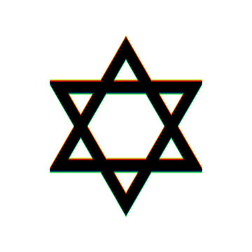 Shield Magen David Star. Symbol of Israel. Black Icon with vertical effect of color edge aberration at white background. Illustration.