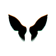 Wings sign illustration. Black Icon with vertical effect of color edge aberration at white background. Illustration.
