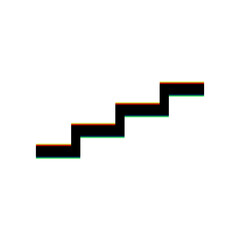 Stair up sign. Black Icon with vertical effect of color edge aberration at white background. Illustration.