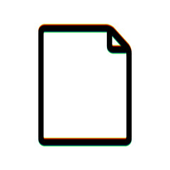Vertical document sign illustration. Black Icon with vertical effect of color edge aberration at white background. Illustration.