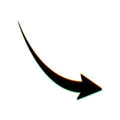 Declining arrow sign. Black Icon with vertical effect of color edge aberration at white background. Illustration.