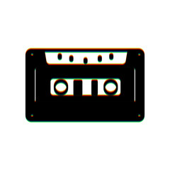 Cassette icon, audio tape sign. Black Icon with vertical effect of color edge aberration at white background. Illustration.