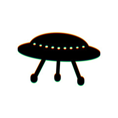 UFO simple sign. Black Icon with vertical effect of color edge aberration at white background. Illustration.