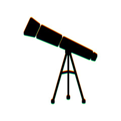 Telescope simple sign. Black Icon with vertical effect of color edge aberration at white background. Illustration.