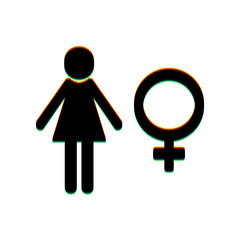 Female sign illustration. Black Icon with vertical effect of color edge aberration at white background. Illustration.
