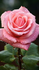Pink rose with dew drops