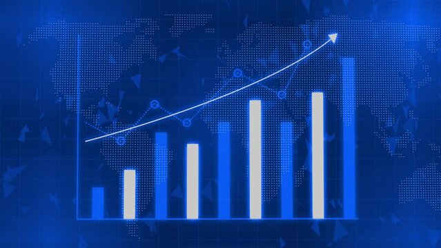 Colorful business graph growth with world map animation background.