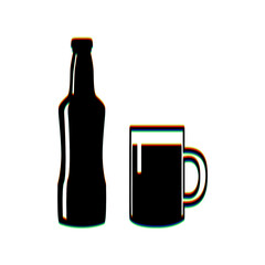 Beer bottle sign. Black Icon with vertical effect of color edge aberration at white background. Illustration.