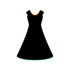 Beautiful long dress sign. Black Icon with vertical effect of color edge aberration at white background. Illustration.