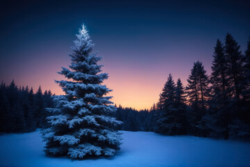 Dreamy Winter Night, Christmas Tree with Copy Area, AI Generated