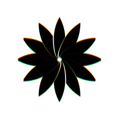 Flower sign. Black Icon with vertical effect of color edge aberration at white background. Illustration.