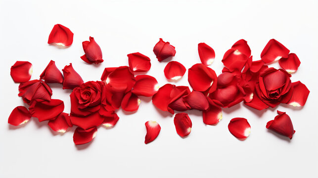 Red roses petal lay on white background