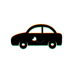 Electric car sign. Black Icon with vertical effect of color edge aberration at white background. Illustration.