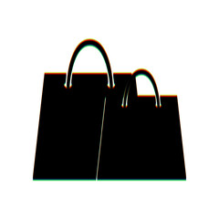 Shopping bags sign. Black Icon with vertical effect of color edge aberration at white background. Illustration.