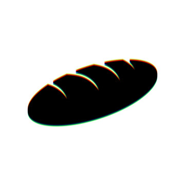 Bread sign. Black Icon with vertical effect of color edge aberration at white background. Illustration.