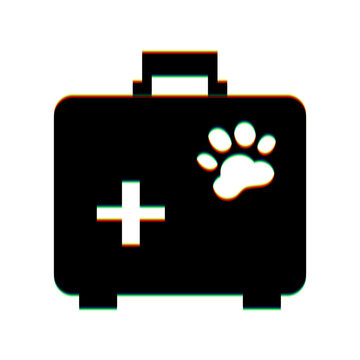Pet shop sign illustration. Black Icon with vertical effect of color edge aberration at white background. Illustration.