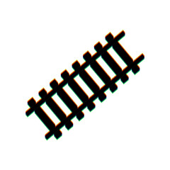 Railway sign. Tangent track. Black Icon with vertical effect of color edge aberration at white background. Illustration.