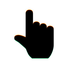 Click hand sign. Black Icon with vertical effect of color edge aberration at white background. Illustration.