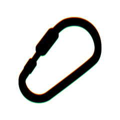 Carabiner sign. Black Icon with vertical effect of color edge aberration at white background. Illustration.