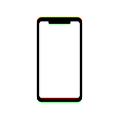 Smartphone sign. Black Icon with vertical effect of color edge aberration at white background. Illustration.