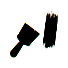Paint brush sign. Black Icon with vertical effect of color edge aberration at white background. Illustration.