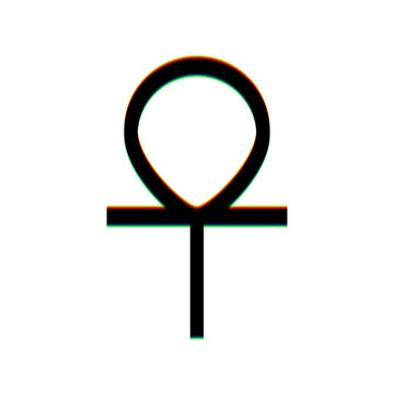 Ankh symbol, egyptian word for life, symbol of immortality. Black Icon with vertical effect of color edge aberration at white background. Illustration.