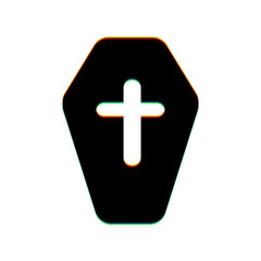 Obraz premium Wooden Coffin sign. Black Icon with vertical effect of color edge aberration at white background. Illustration.