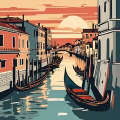 Vector Venice Sunset vector style - obrazy, fototapety, plakaty