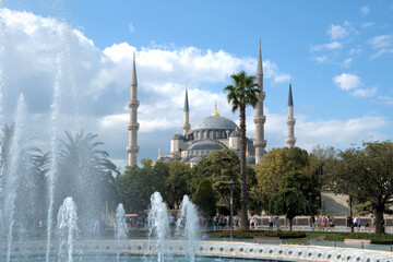 Istanbul old historical town Turkey ancient architecture Blue mosque religion building background