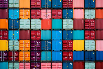 Port industrial containers harbor freight stacking business cargo shipping trade import transportation - obrazy, fototapety, plakaty