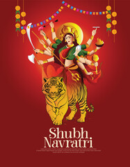 illustration of Goddess Happy Navratri festival background. Navratri Durga Puja Subh Navratri Indian religious kalash with dandiya dance