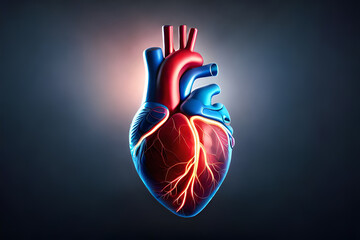 3D Rendering of a Human Heart on a Dark Background