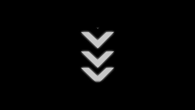 Animated black background with three white downward arrows concept for direction.