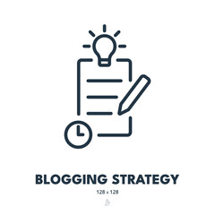 Blogging Strategy Icon. Blog, Content, Writing. Editable Stroke. Simple Vector Icon