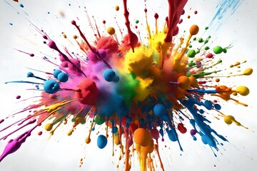 3d rendering  Colorful ink splashes. Paint splatters on bright material. 