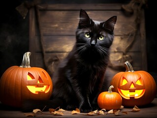 halloween pumpkin and cat