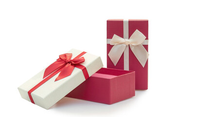 Red and white gift box on a white background.