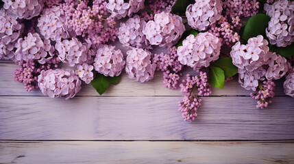 Lilac flowers with roses on background of shabby